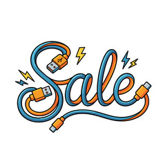 Vector illustration of a USB charging cable shaped into the word Sale