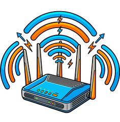 Vector illustration of a WiFi modem with strong signal symbols