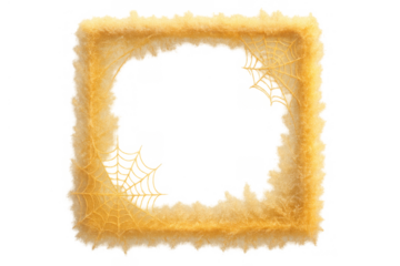 Fuzzy yellow halloween square frame with creepy spiderwebs for spooky party invitations and seasonal design