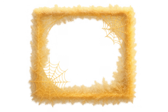 Fuzzy yellow halloween square frame with creepy spiderwebs for spooky party invitations and seasonal design