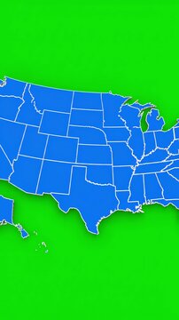 Chroma Key Overlay Asset with map of united states america showing different animated usa contiguous lower 48 u s state on an isolated background distortion, green screen overlay, glitch, static