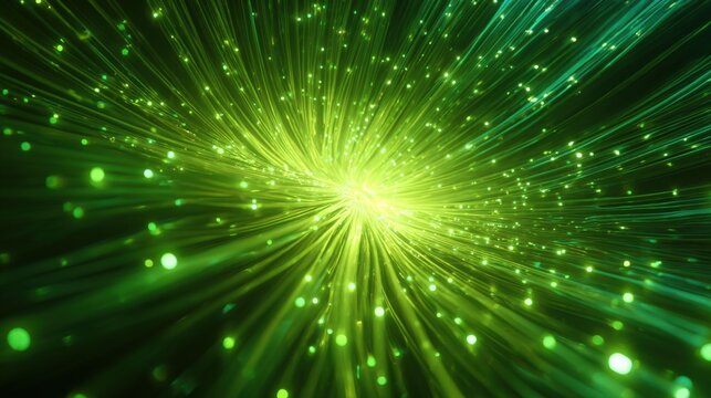 Luminous green burst of energy radiating outwards, creating a dynamic abstract background for technology and innovation - Powered by Adobe