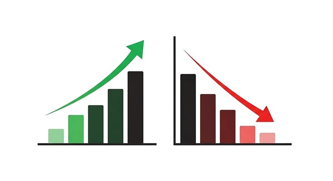 Financial growth and decline charts with upward and downward arrows - Powered by Adobe
