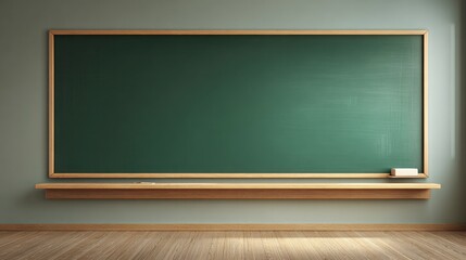 Empty Green Chalkboard in Classroom Setting Ready for Educational Content and Creative Designs