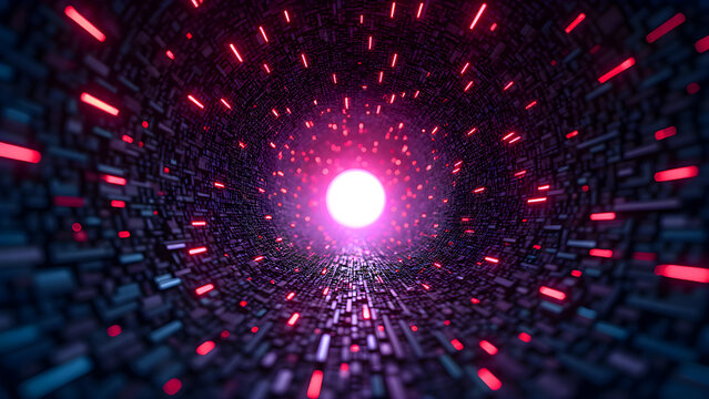 Abstract Sci-Fi Tunnel with Glowing Light: Futuristic Technology Background, Tech Concept - Powered by Adobe