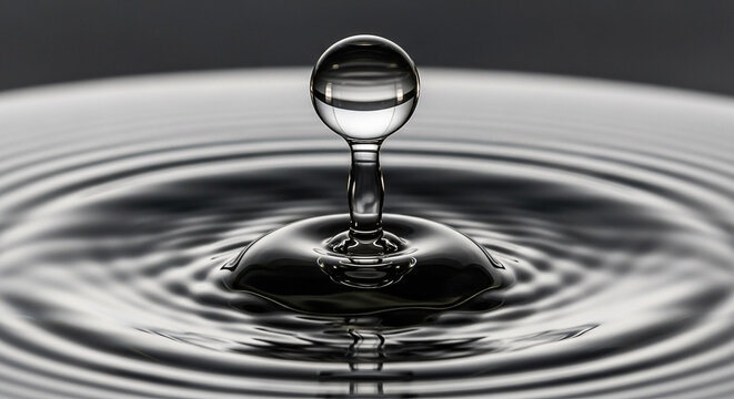 Captivating water drop collision with ripple effect, fluid dynamics moment