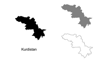 Set of Kurdistan Map Design. Kurdistan Map Vector Illustration on Silhouette, Gray, and Outline. Perfect for infographics, presentations, and educational materials