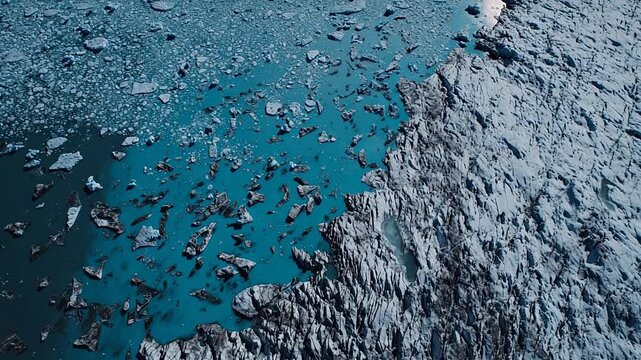 Ice chunks floating in blue water near glacier