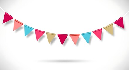 Obraz premium Colorful triangle bunting garland decoration for celebration or party on white
