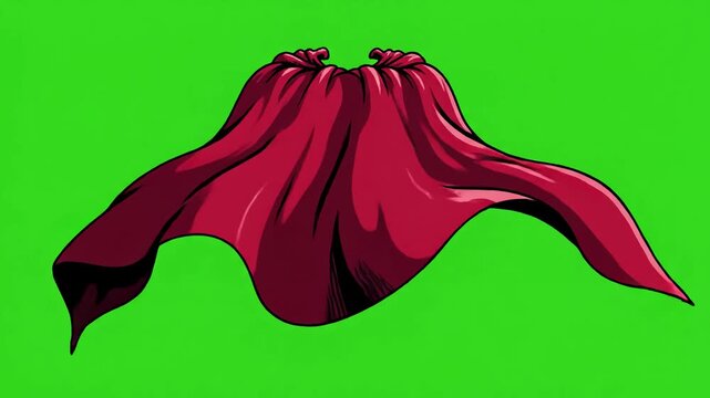 Heroic Fabric Simulation with superhero cape animation super hero cloak style template in cartoon vintage concept isolated black background green screen distortion, overlay, glitch, static noise, scan
