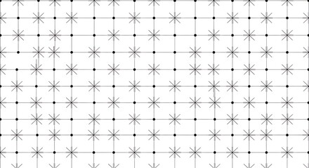 Abstract black and white grid with geometric shapes and dots