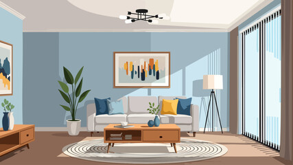 Cozy Living Room Interior with Contemporary Art and Natural Light