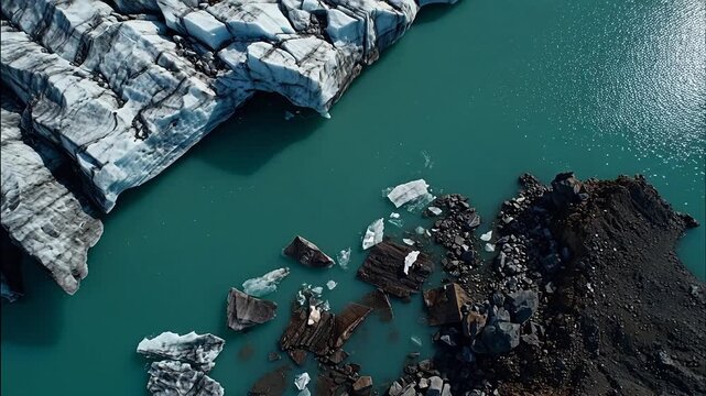 Icebergs and rocks in turquoise water