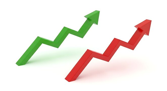 Green and red arrows pointing upward representing growth and decline
