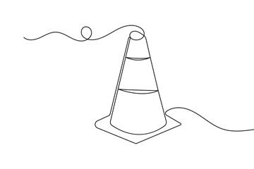 Traffic cone continuous one line drawing minimalist outline vector illustration simple design art
