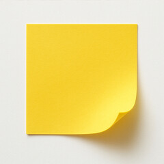 Yellow sticky note paper with curled corner isolated on white