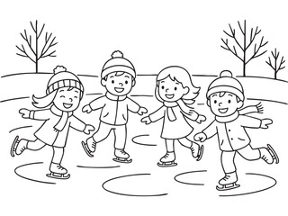 Children's winter coloring book on transparent background 