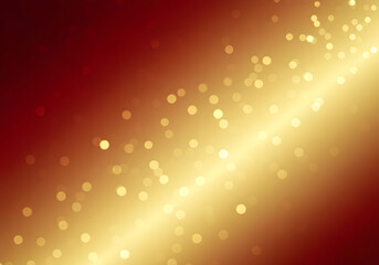 A radiant diagonal stream of glowing golden bokeh lights and shimmering sparkles against a rich, dark red abstract background