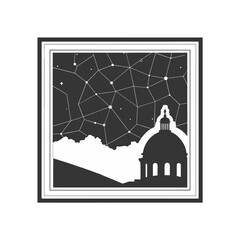 Starry Sky Above Classic Dome Building Outline Design.svg