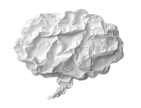Artistic rendering of a thought bubble sculpted from crumpled white paper against a black backdrop - Powered by Adobe