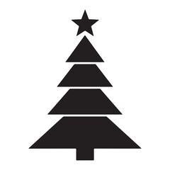 Simple black silhouette icon of a christmas tree with star