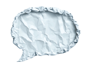 A speech bubble rendered as a crumpled paper texture against a black background
