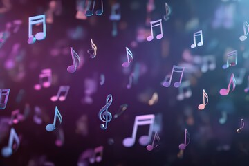 Pixelated Musical Notes Floating Against A Purple And Blue Background With Selective Focus And Bokeh
