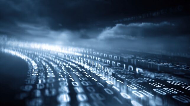 Abstract Digital Data Stream: Binary Code Flowing Through Networks, Representing Technology and Connectivity