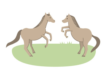 向かい合う二匹の馬のイラスト