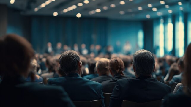 Audience Attending Business Conference: Professional Gathering for Corporate Presentation and Networking Event in Auditorium - Powered by Adobe