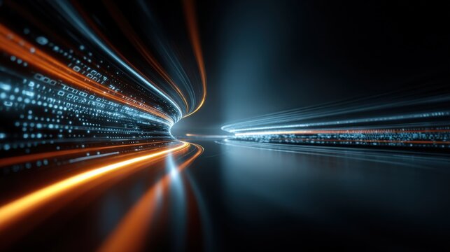 Abstract Technology Background with Light Streaks, Data Flow, and Digital Connectivity for Futuristic Concepts