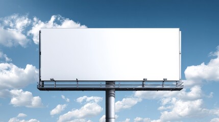 Obraz premium Blank Billboard Against a Blue Sky with Clouds, Ideal for Mockups and Advertising Campaigns