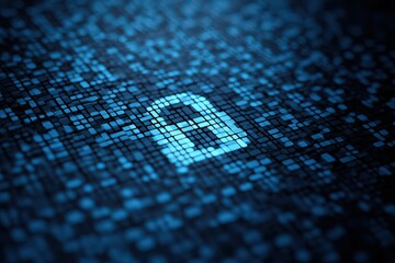 Blue Pixelated Padlock Security Icon on Dark Background Cybersecurity Concept