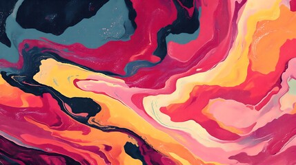 Vivid Abstract Fluid Art Painting with Bright Colors and Dynamic Swirls