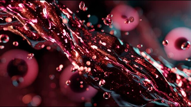 Basophil. White blood cell. Hematology. Medical science health. Abstract depiction of blood flow with red and pink hues.
