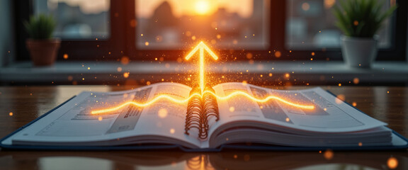 Open book with glowing symbols representing knowledge and growth  