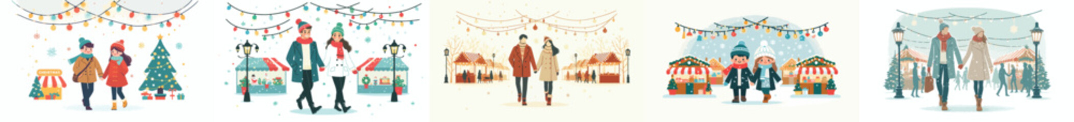 couple walking at the Christmas Eve night market