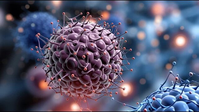 Basophil. White blood cell. Hematology. Medical science health. Illustration of basophils and other white blood cells in a dynamic setting.