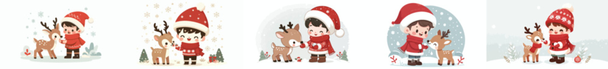 vector little boy feeding reindeer