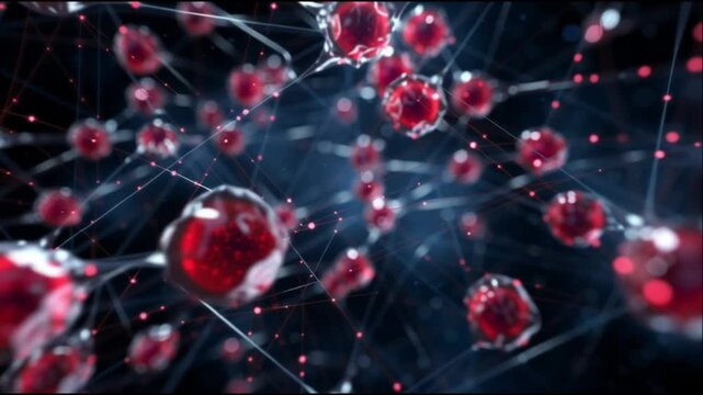 Basophil. White blood cell. Hematology. Medical science health. Microscopic view of red blood cells in a dark background.