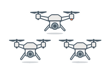 Modern quadcopter drones with integrated cameras used for aerial filming and remote sensing