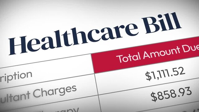 Healthcare Bill sheet close up with numbers running 4k Animation. Medical and healthcare invoice billing concept