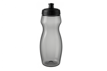 Transparent sports water bottle with black cap for active lifestyle, hydration, fitness, and reusable drinkware on transparent background
