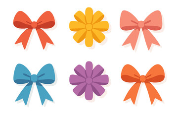 Set of colorful decorative bows and ribbons for gift wrapping and festive celebrations
