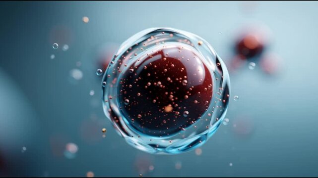 Basophil. White blood cell. Hematology. Medical science health. A detailed illustration of a basophil white blood cell in a fluid background.