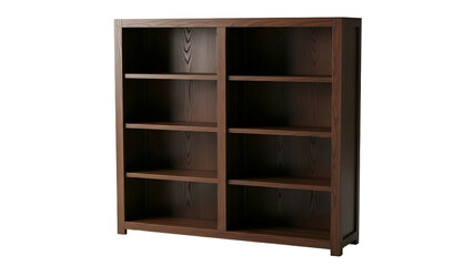 A tall, brown wooden bookshelf with multiple shelves, ideal for storage or display