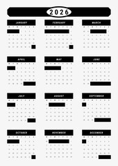 Minimal A4 Size 2026 Calendar &ndash; Clean Black & White Design