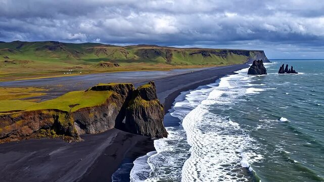 Coastal landscape with cliffs and waves