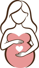 Pregnant Woman with Heart on Belly Vector Icon
