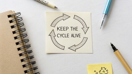Sticky note with circular arrows and the text Keep The Cycle Alive
